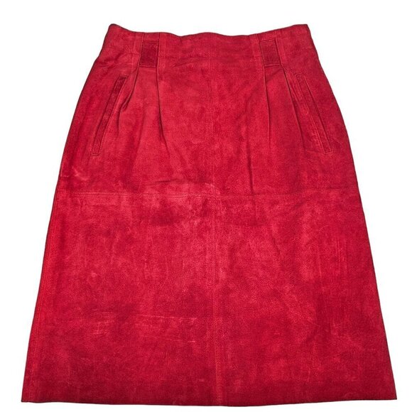 Evan Davies Vintage Suedes Mini Skirt‎ Pleated Slit Back Pockets Red 8 Petite - Picture 1 of 11